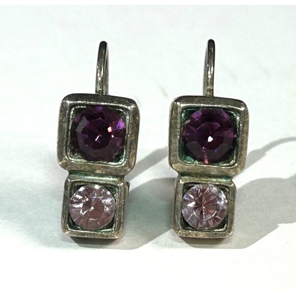 Sterling Silver Drop Earrings With Purple & Pink Gemstones - Picture 6 of 9